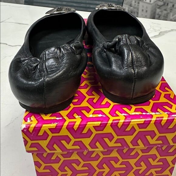 Authentic Tory Burch Classic Reva Ballet Flats Black Silver Sz 7 - Picture 5 of 8